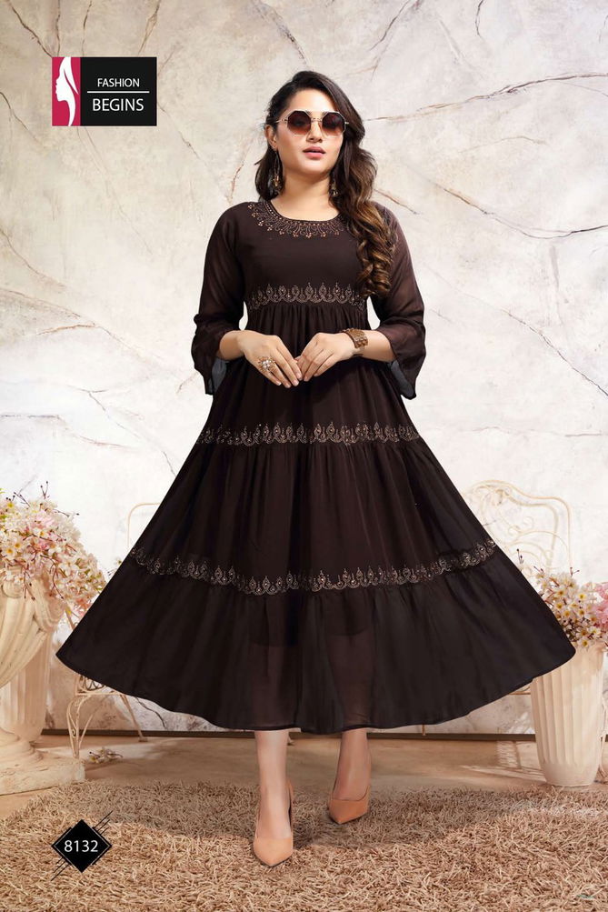 Fashion Begins Gangour Georgette Fancy Wear Latest Long Kurti Collection